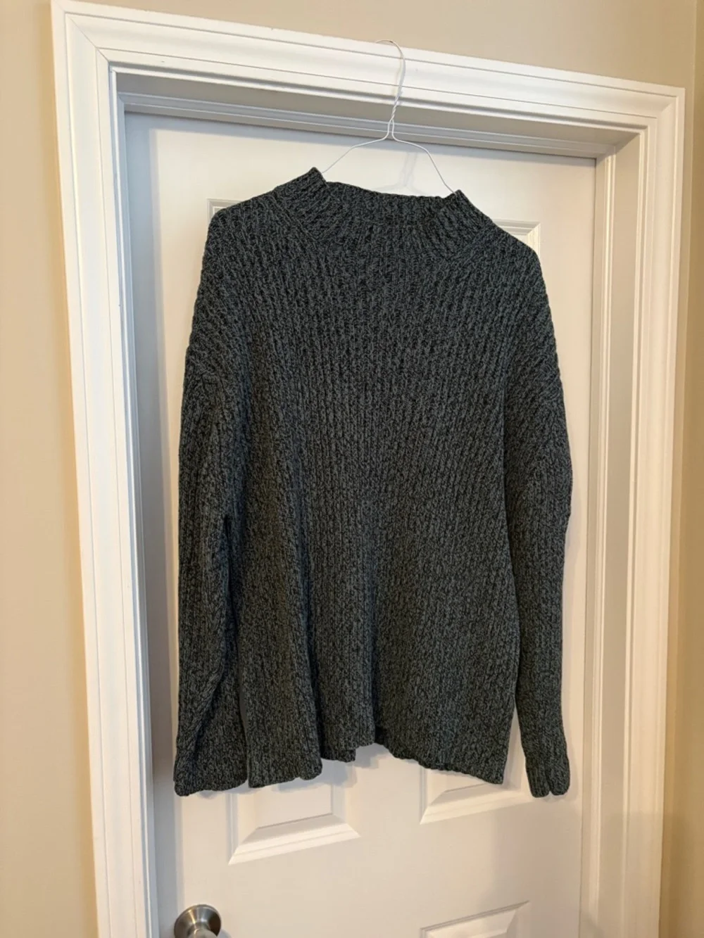 St John’s Bay 100% Cotton Oversized Mockneck Marled Blue Grandpa Sweater - Picture 2 of 7